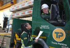 Travis Perkins male and female employees lorry