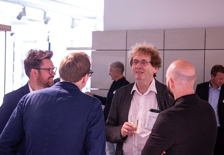 Professor Dr Michael Braungart speaking at Mosa showroom during Clerkenwell Design Week 2022