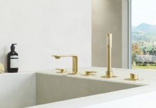 GROHE Allure four-hole deck-mounted bath filler and hand shower in Brushed Cool Sunrise