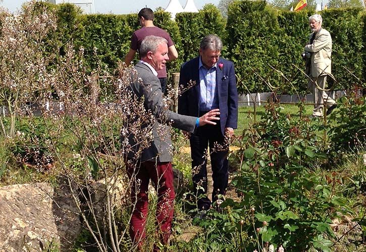 Alan Titchmarsh visiting Gardening Amidst Ruins show garden at RHS Malvern Spring Festival 725 x500