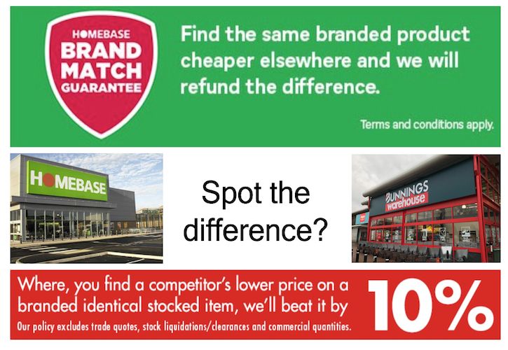 Homebase v Bunnings price match guarantees