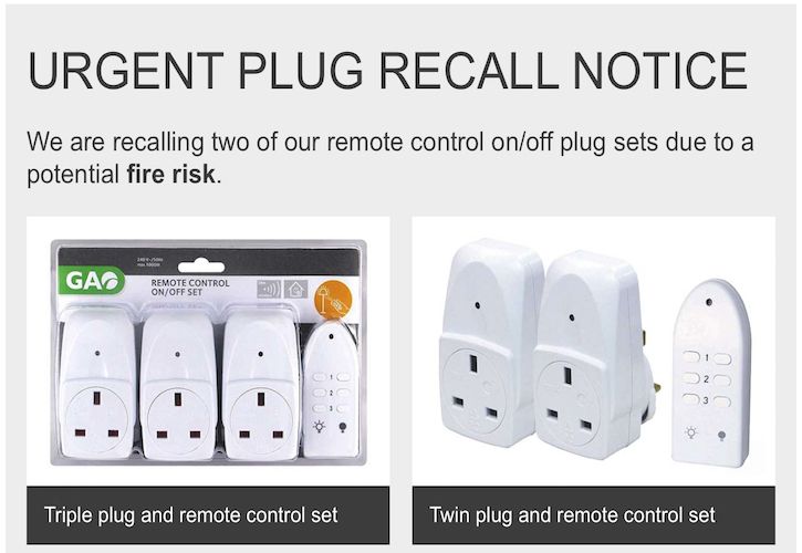 B&Q Plug Recall Notice